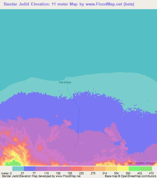 Bandar Jedid,Somalia Elevation Map