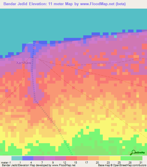 Bandar Jedid,Somalia Elevation Map