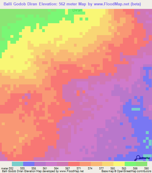 Balli Godob Diran,Somalia Elevation Map