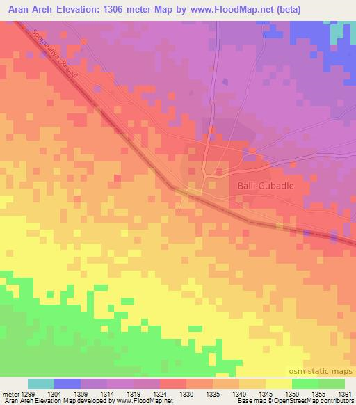 Aran Areh,Ethiopia Elevation Map