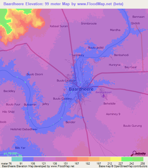 Baardheere,Somalia Elevation Map