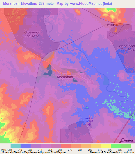 Moranbah,Australia Elevation Map