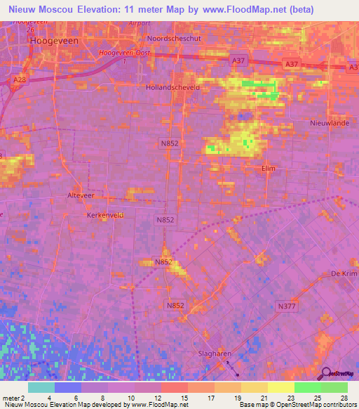 Nieuw Moscou,Netherlands Elevation Map