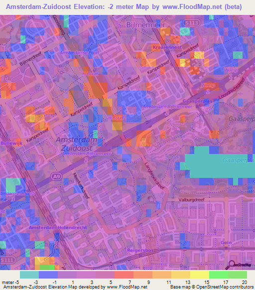 Amsterdam-Zuidoost,Netherlands Elevation Map