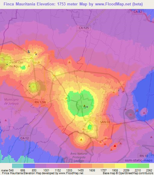 Finca Mauritania,El Salvador Elevation Map