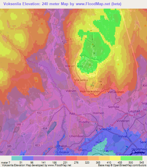 Voksenlia,Norway Elevation Map