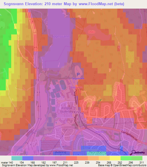 Sognsvann,Norway Elevation Map