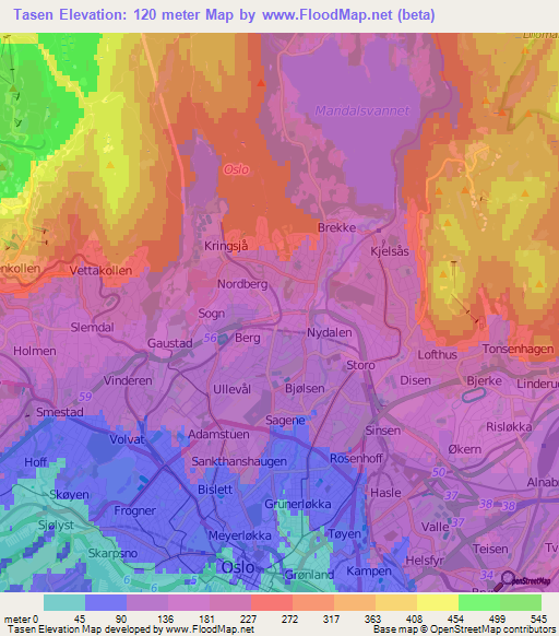 Tasen,Norway Elevation Map