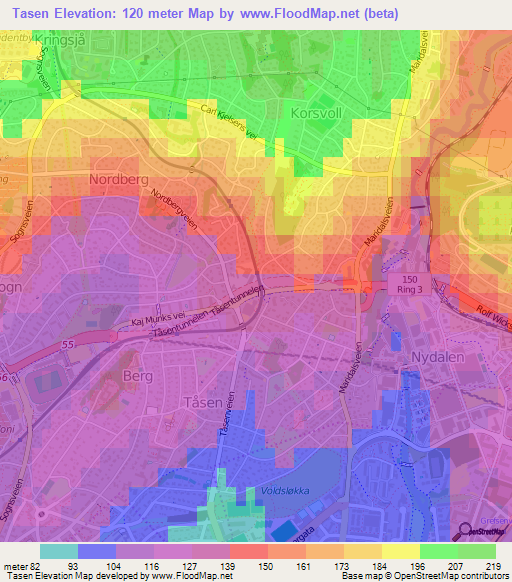 Tasen,Norway Elevation Map