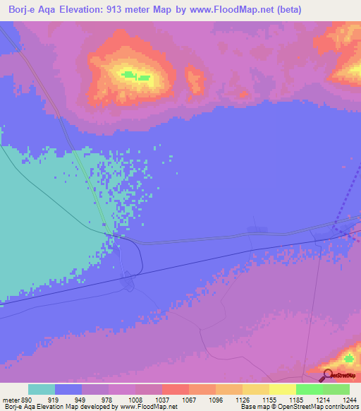 Borj-e Aqa,Iran Elevation Map