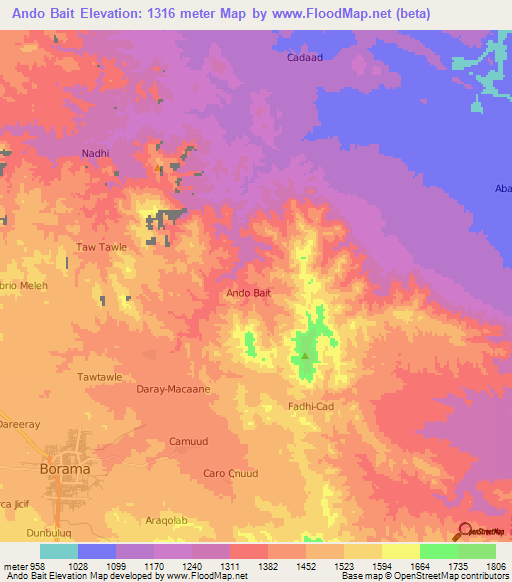 Ando Bait,Somalia Elevation Map