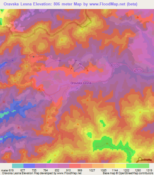 Oravska Lesna,Slovakia Elevation Map