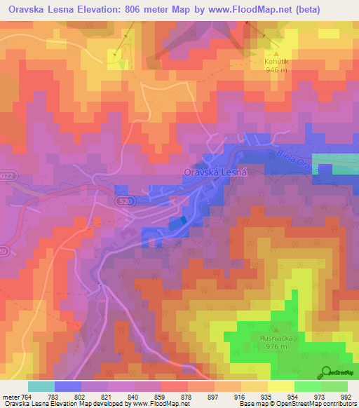 Oravska Lesna,Slovakia Elevation Map
