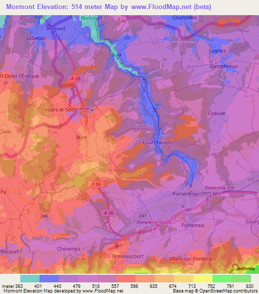 Mormont,Switzerland Elevation Map