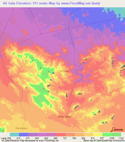 Ali Gala,Somalia Elevation Map