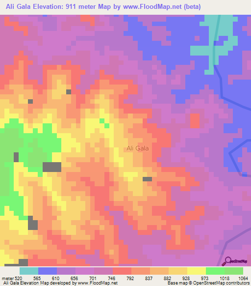 Ali Gala,Somalia Elevation Map