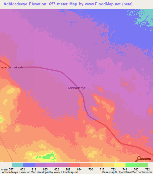 Adhicadeeye,Somalia Elevation Map