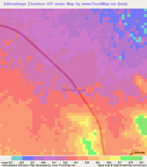 Adhicadeeye,Somalia Elevation Map