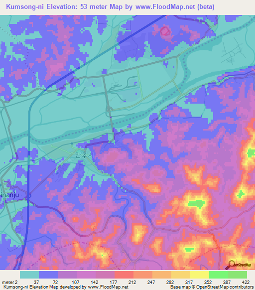 Kumsong-ni,North Korea Elevation Map