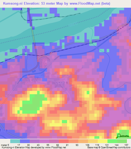 Kumsong-ni,North Korea Elevation Map