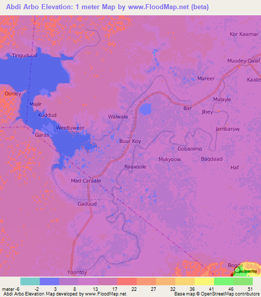 Abdi Arbo,Somalia Elevation Map