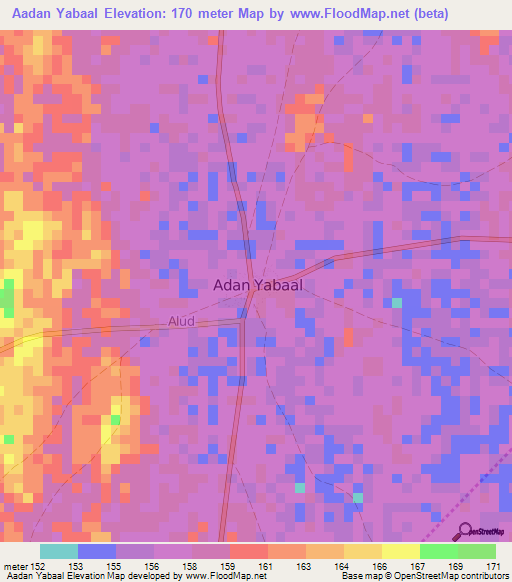 Aadan Yabaal,Somalia Elevation Map