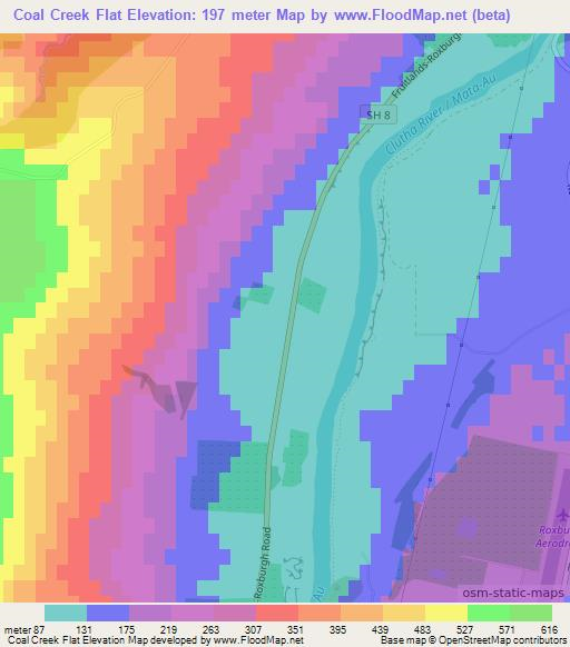 Coal Creek Flat,New Zealand Elevation Map