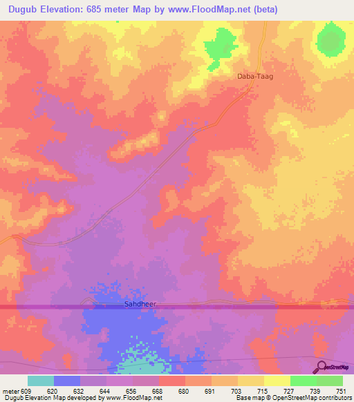 Dugub,Somalia Elevation Map