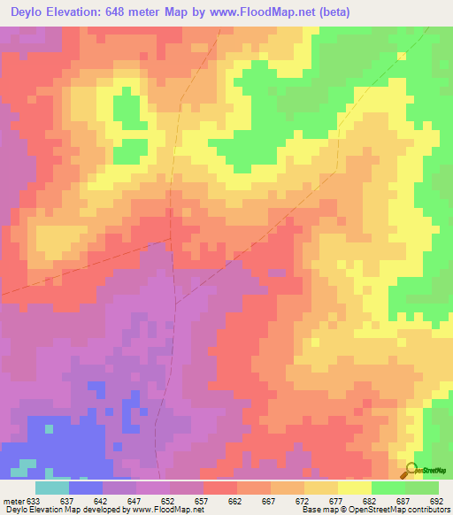 Deylo,Somalia Elevation Map