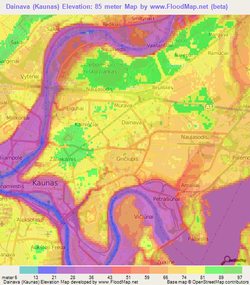Dainava (Kaunas),Lithuania Elevation Map