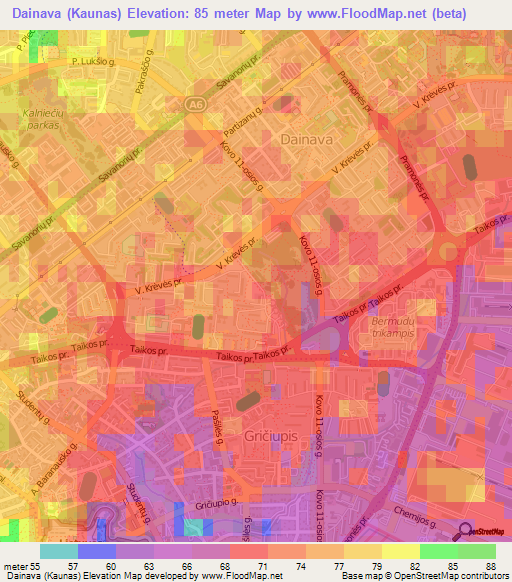 Dainava (Kaunas),Lithuania Elevation Map