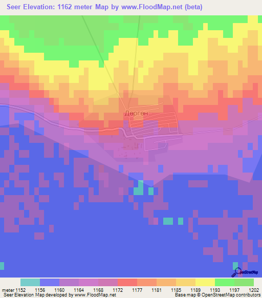 Seer,Mongolia Elevation Map