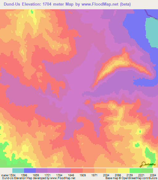 Dund-Us,Mongolia Elevation Map
