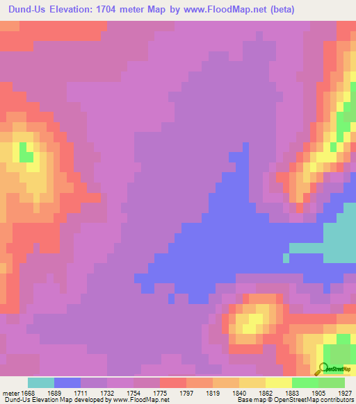 Dund-Us,Mongolia Elevation Map