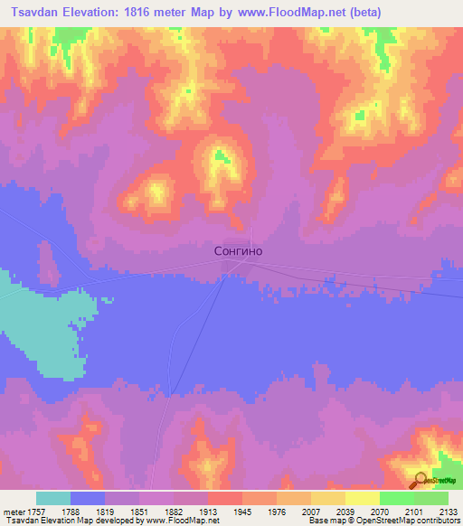 Tsavdan,Mongolia Elevation Map