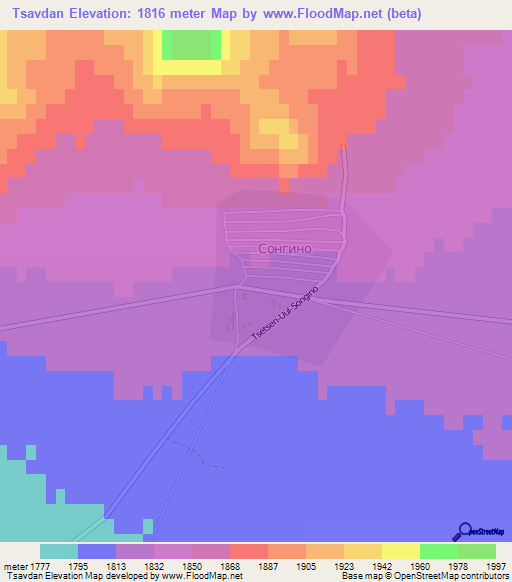 Tsavdan,Mongolia Elevation Map
