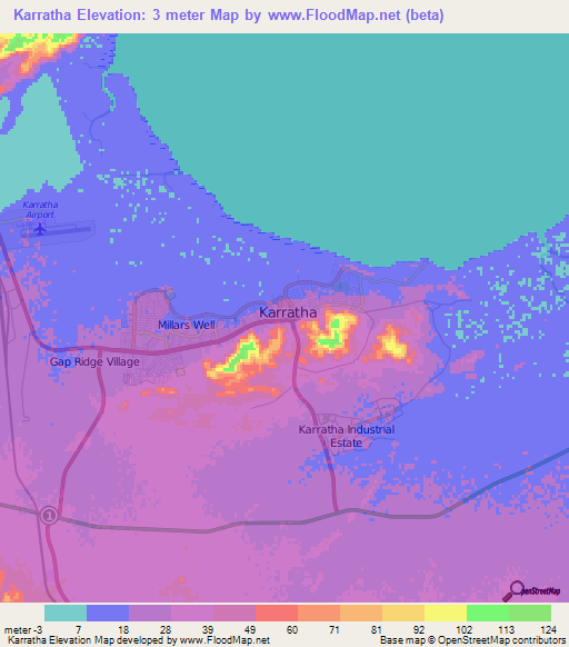 Karratha,Australia Elevation Map