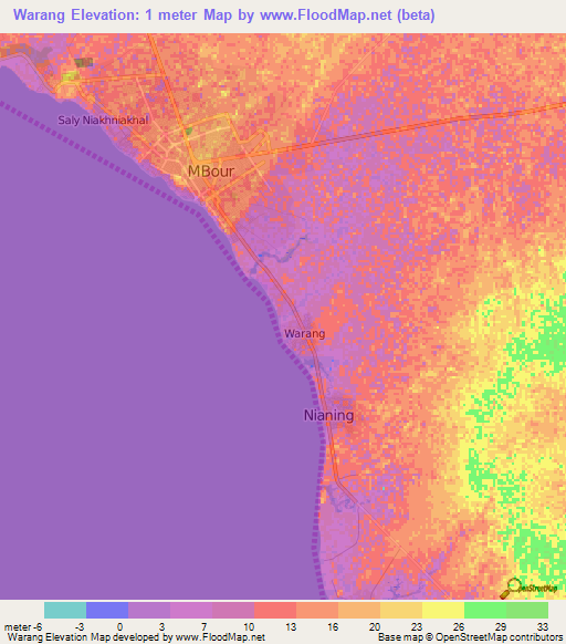 Warang,Senegal Elevation Map