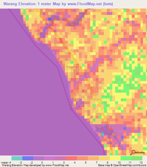 Warang,Senegal Elevation Map