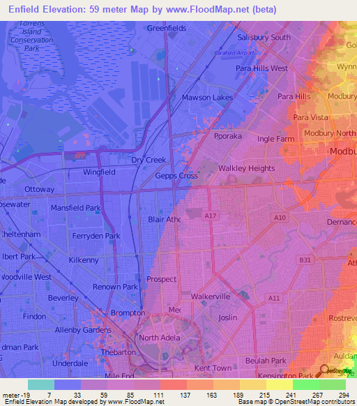 Enfield,Australia Elevation Map