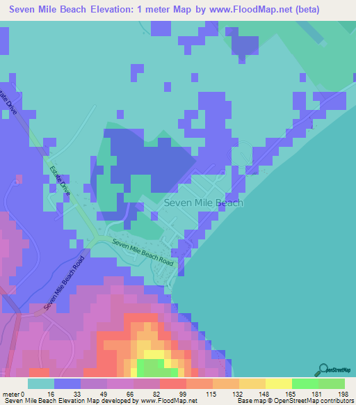 Seven Mile Beach,Australia Elevation Map