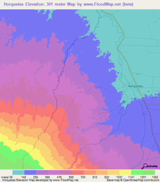 Horquetas,Costa Rica Elevation Map