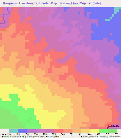 Horquetas,Costa Rica Elevation Map
