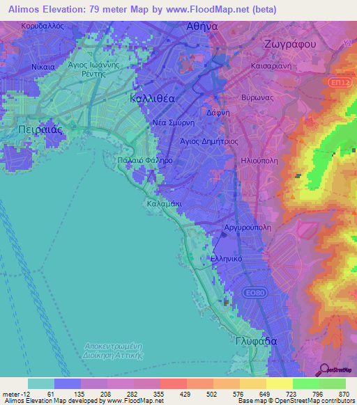 Alimos,Greece Elevation Map