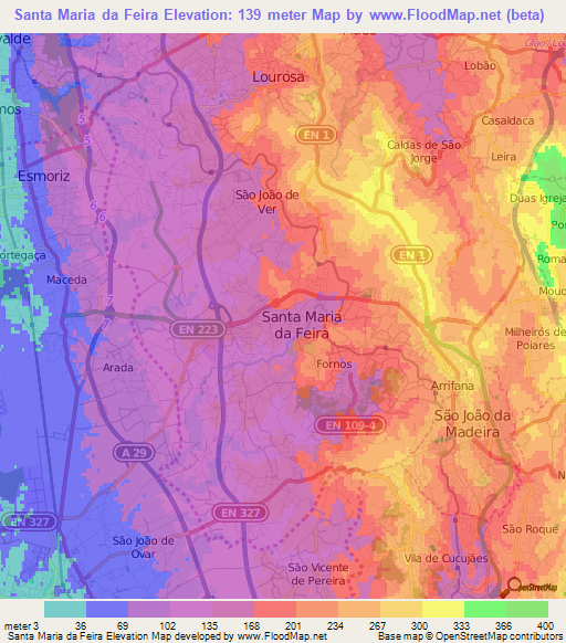 Santa Maria da Feira,Portugal Elevation Map