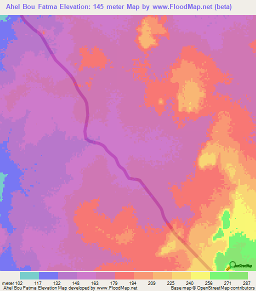 Ahel Bou Fatma,Mauritania Elevation Map