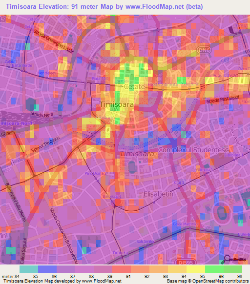 Timisoara,Romania Elevation Map