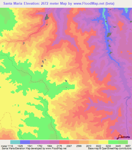 Santa Maria,Peru Elevation Map