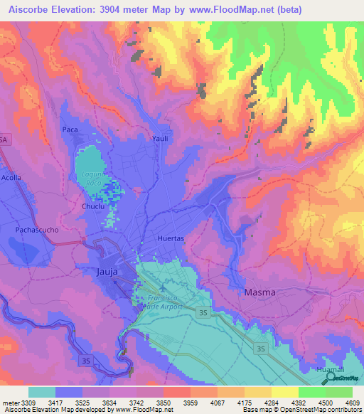 Aiscorbe,Peru Elevation Map