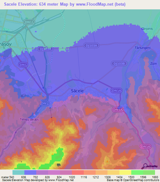 Sacele,Romania Elevation Map